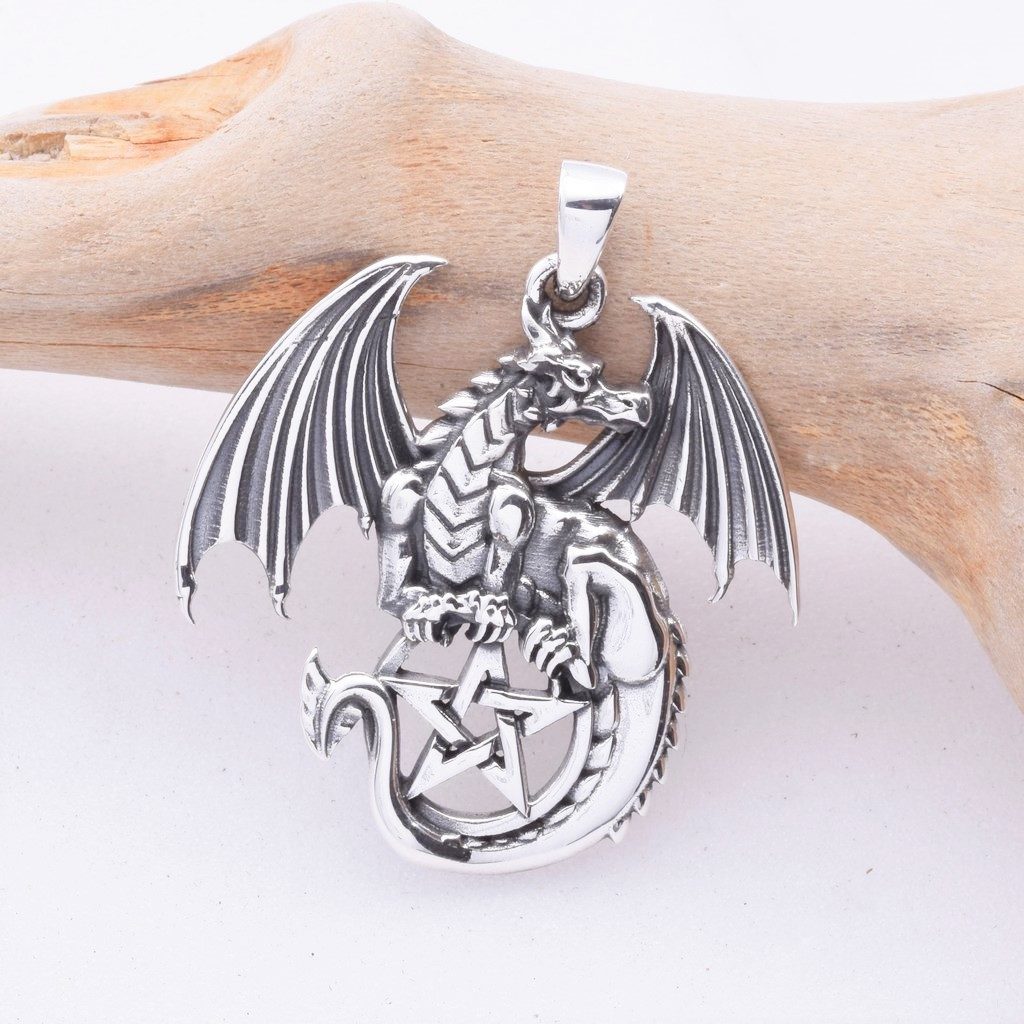 Dragon Pentagram Sterling Silver Pendant by Seventh Sense