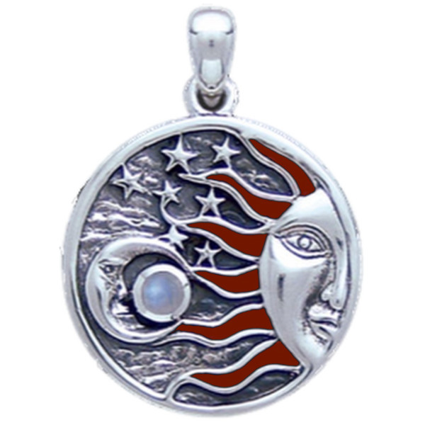 Celestial Journeys Sun Moon stars Gold /& Sterling Silver Pendant by Peter Stone