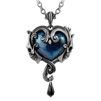 Affaire Du Coeur Enamel Blue Heart with Pewter Skulls Pendant by Alchemy