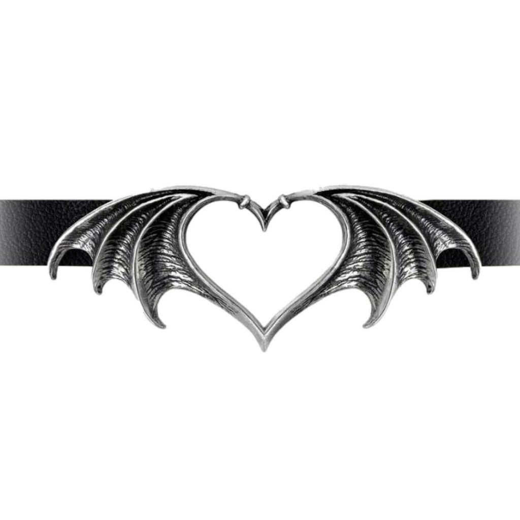 Nocte Amor Heart Shaped Bat Wings Gothic Faux Leather Choker by Alchemy