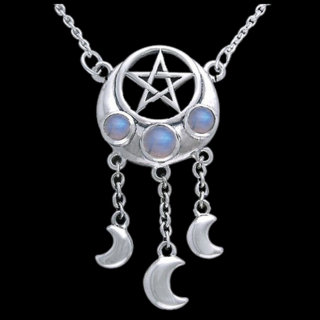 Pentacle and Crescent Moon Necklace Sterling Silver and Moonstones - Image 3