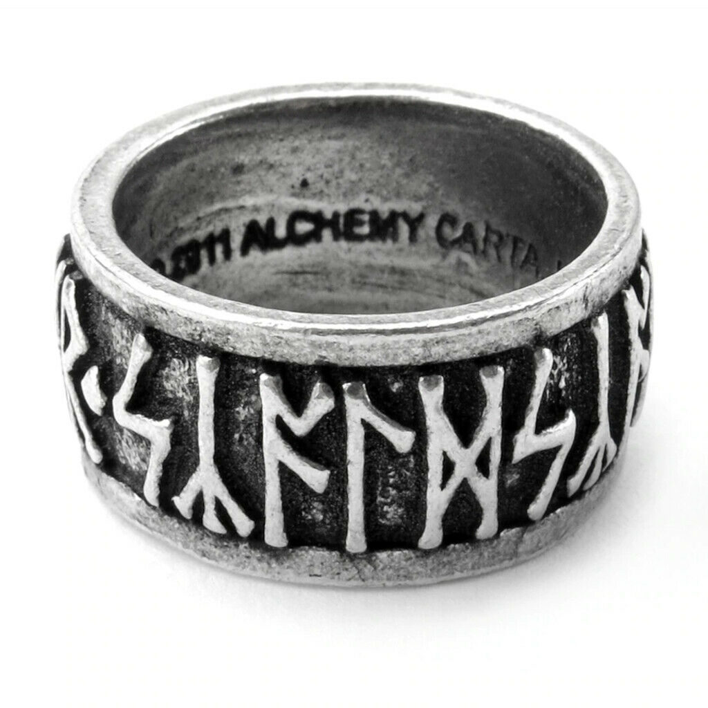 Runeband Ring by Alchemy Pewter Viking Norse Band with Runes Runic Symbols - Image 3