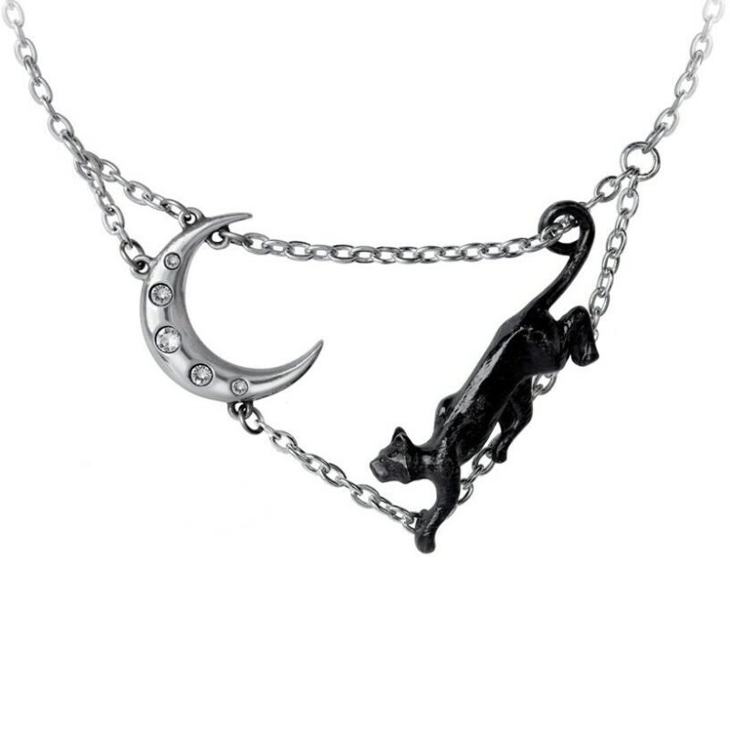 Minnaloushe Black Cat and Moon Necklace Inspired by W.B. Yeats Poem by Alchemy