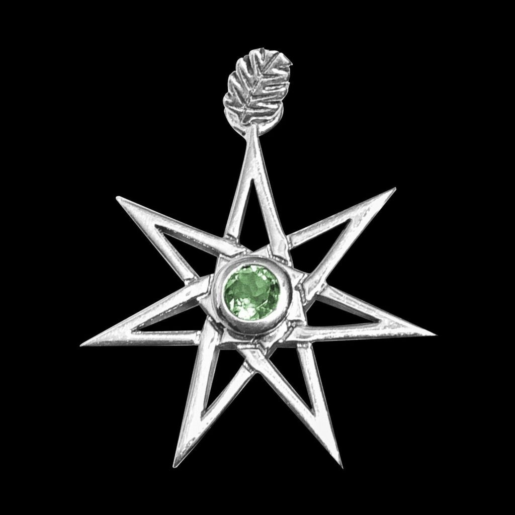 ELVEN STAR MOLDAVITE STERLING SILVER PENDANT Faery Magick Wicca Peter Stone +BOX