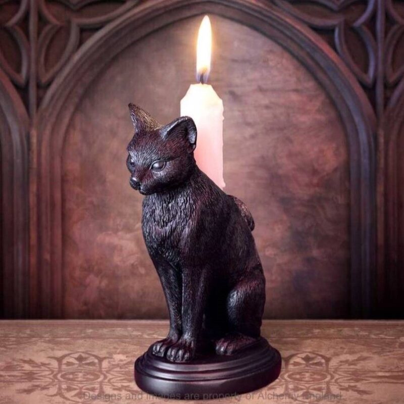 Faust's Familiar Black Cat Candle Holder Gothic Candlestick By Alchemy