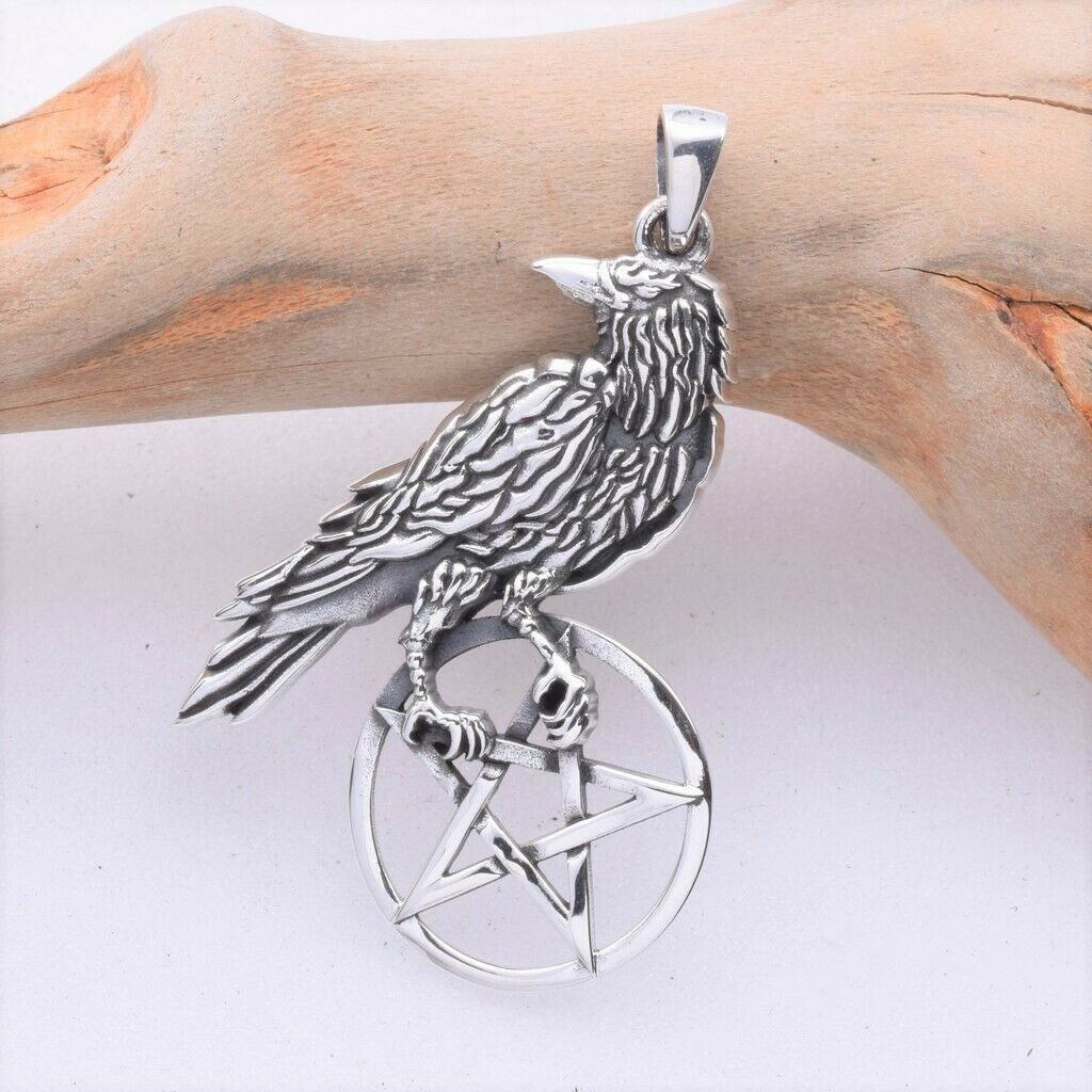 Raven Pentagram Pendant Sterling Silver Pentacle Magickal Wiccan Pagan Gothic