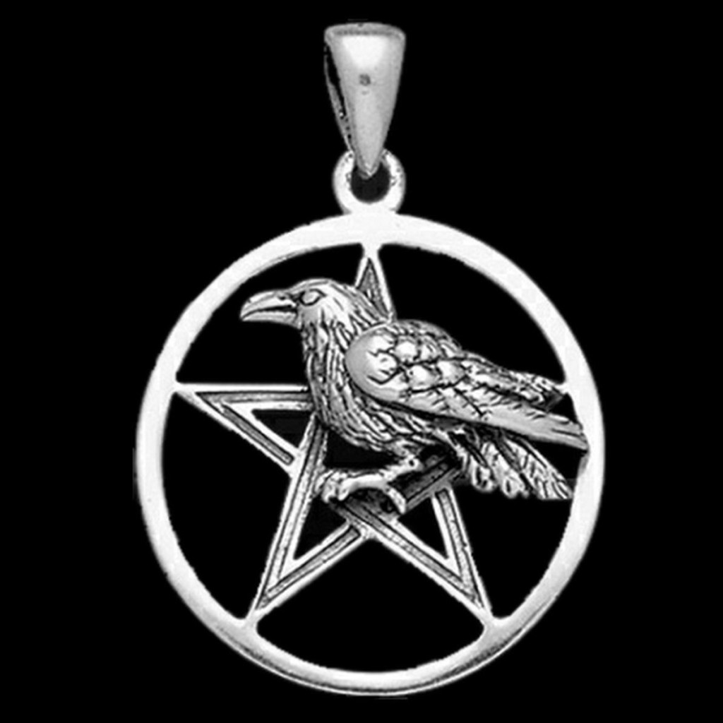 Raven and Pentacle Pentagram Sterling Silver Pendant by Peter Stone