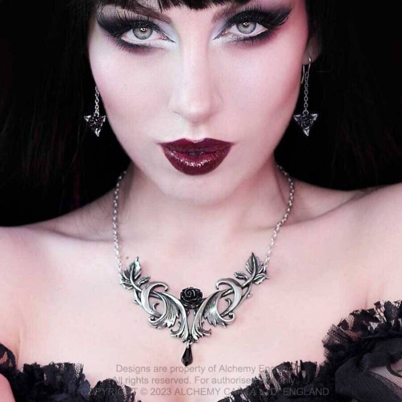 Baroque Rose Gothic Statement Necklace Richelieu Black Rose By Alchemy - Image 3