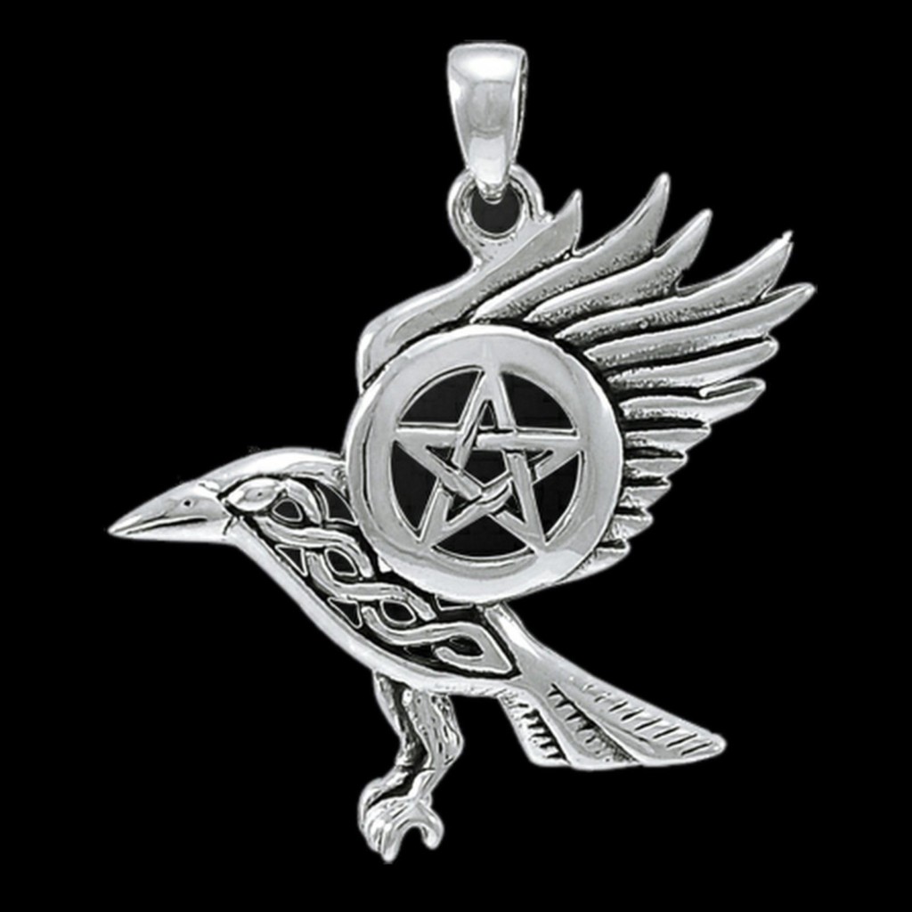 Raven and Pentacle with Knotwork Sterling Silver Pendant by Peter Stone