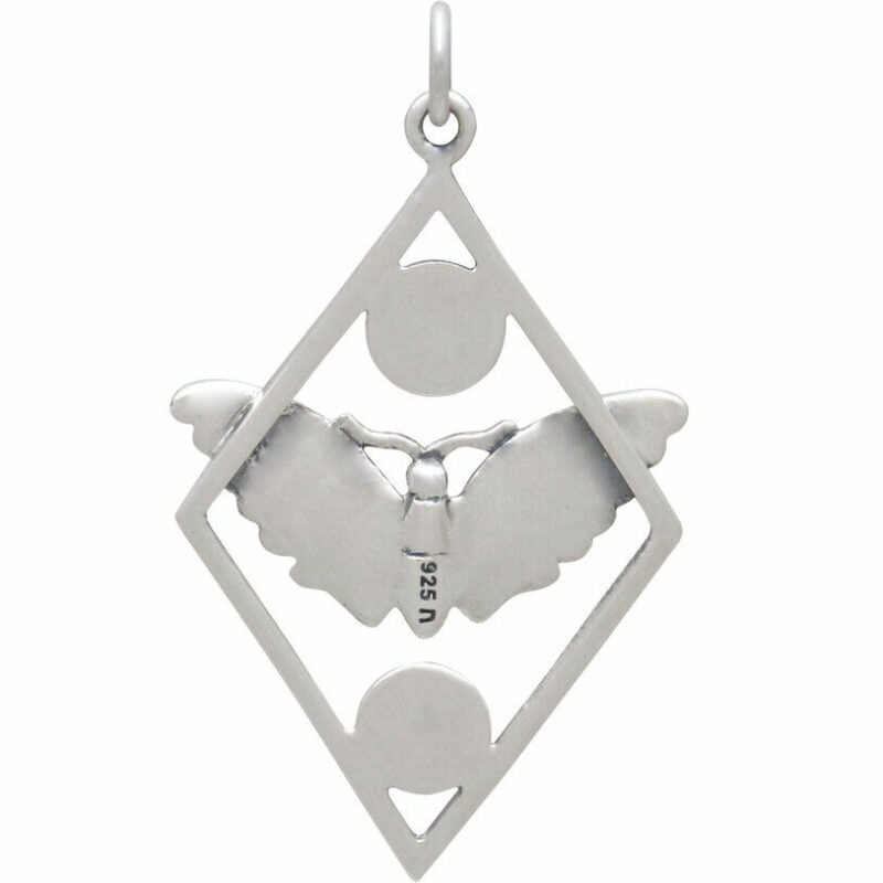 Sterling Silver Geometric Moth Pendant With Moon and  Stars - Image 4