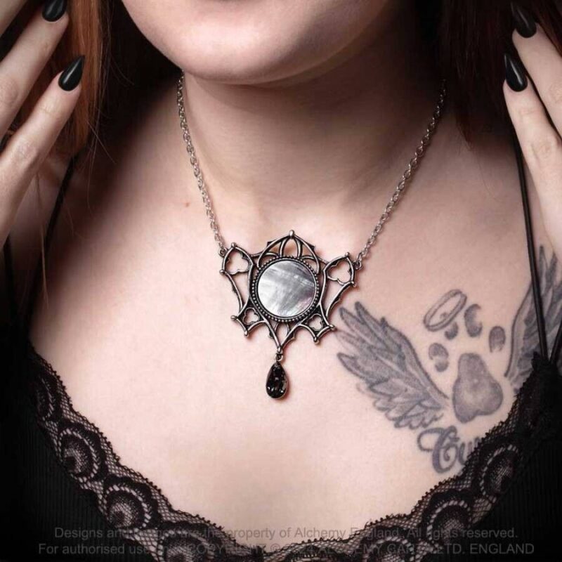 Ghost of Whitby Gothic Statement Necklace Mother of Pearl Moon by Alchemy - Image 2