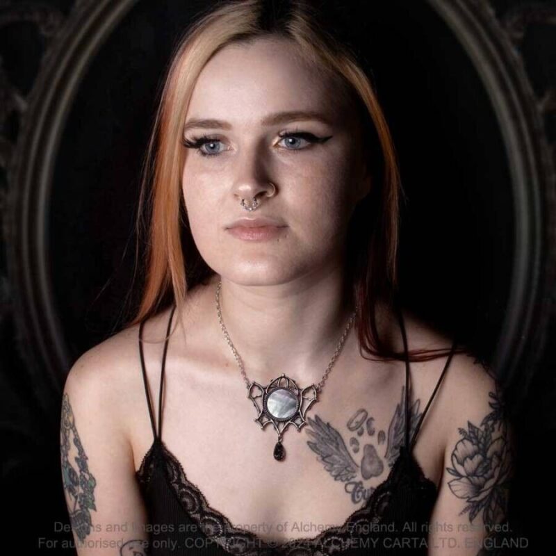 Ghost of Whitby Gothic Statement Necklace Mother of Pearl Moon by Alchemy - Image 3