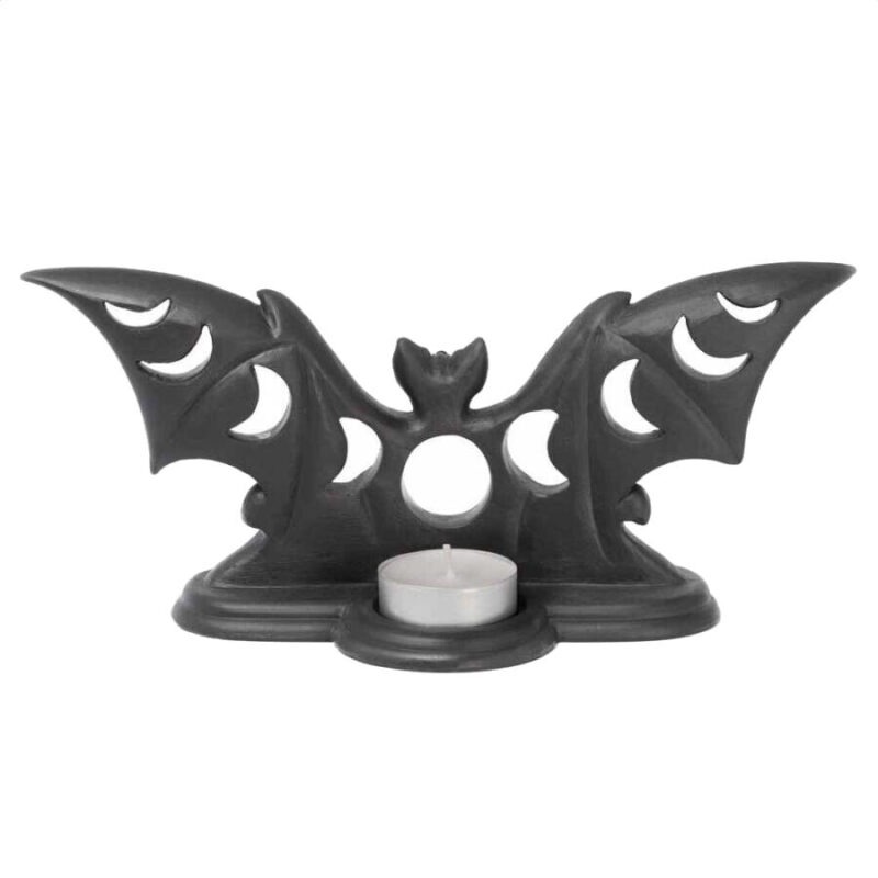 Lunaeca Gothic Bat Tea Light Candle Holder with Moon Phases By Alchemyt - Image 2