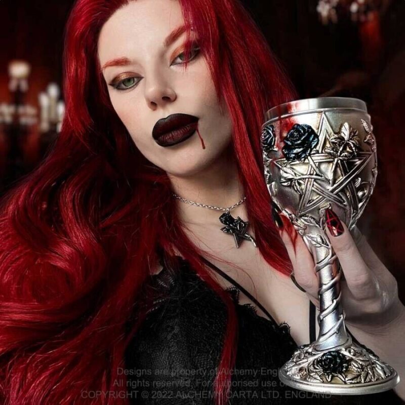 Ruah Vered Goblet Witchy Wiccan Altar Chalice with Pentagram and Black Rose By Alchemy - Image 3
