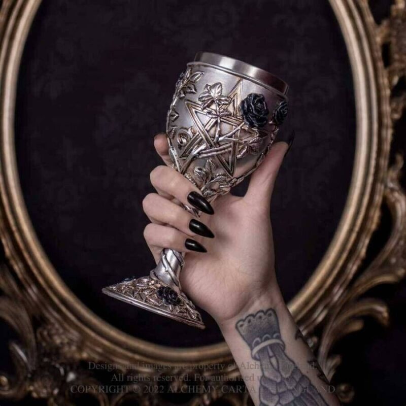 Ruah Vered Goblet Witchy Wiccan Altar Chalice with Pentagram and Black Rose By Alchemy - Image 4