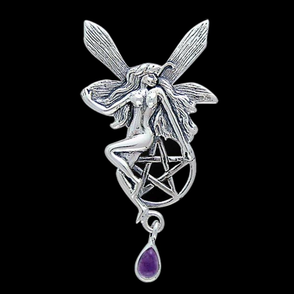 Fairy Pentagram Sterling Silver Pendant with Amethyst by Peter Stone