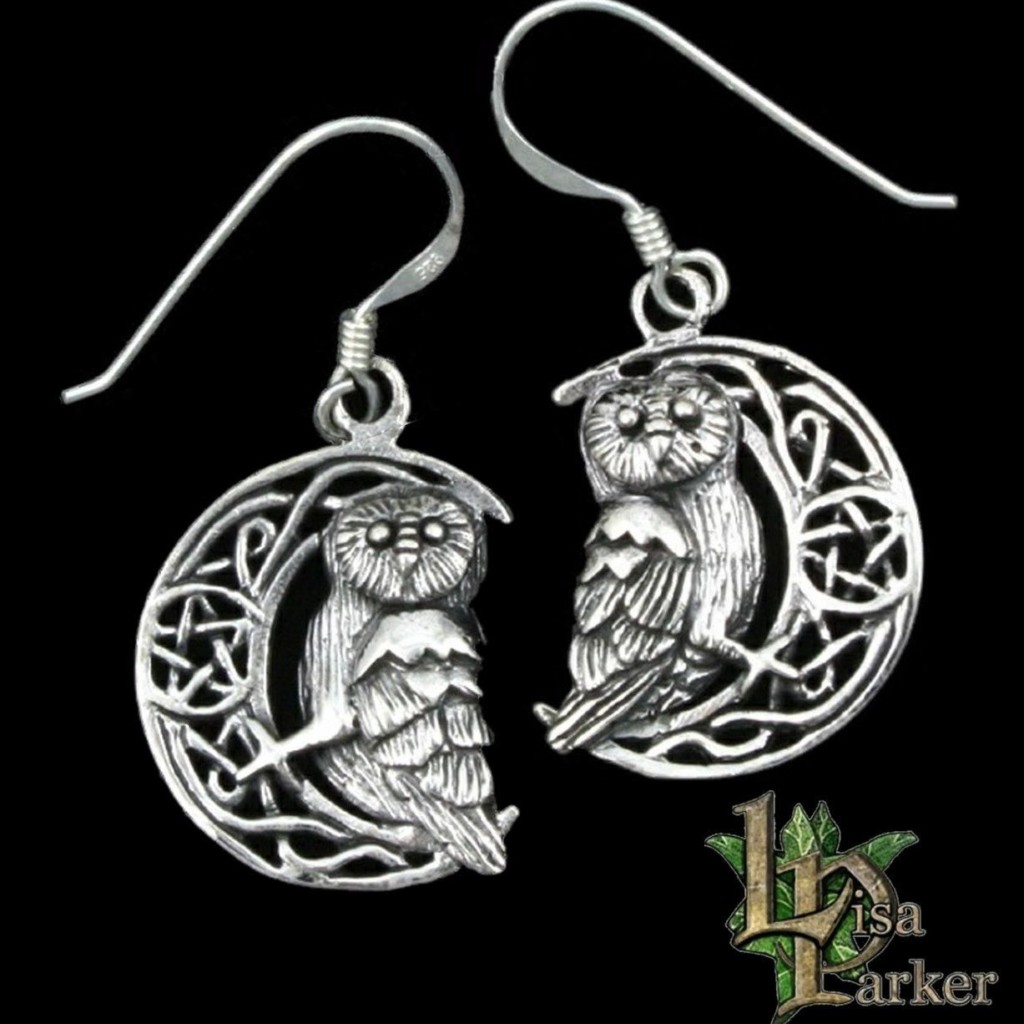 Owl Moon Pentagram Sterling Silver Earrings
