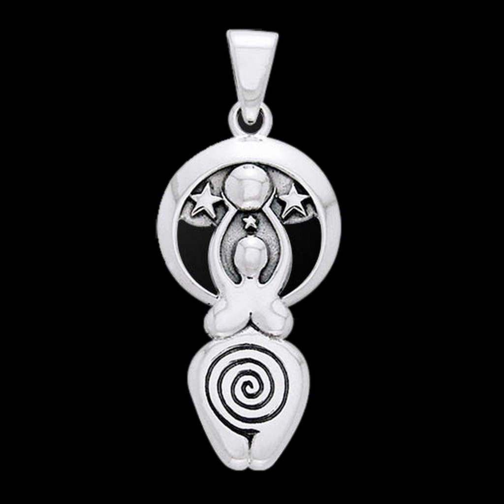 Spiral Goddess and Moon Wiccan Sterling Silver Pendant by Peter Stone