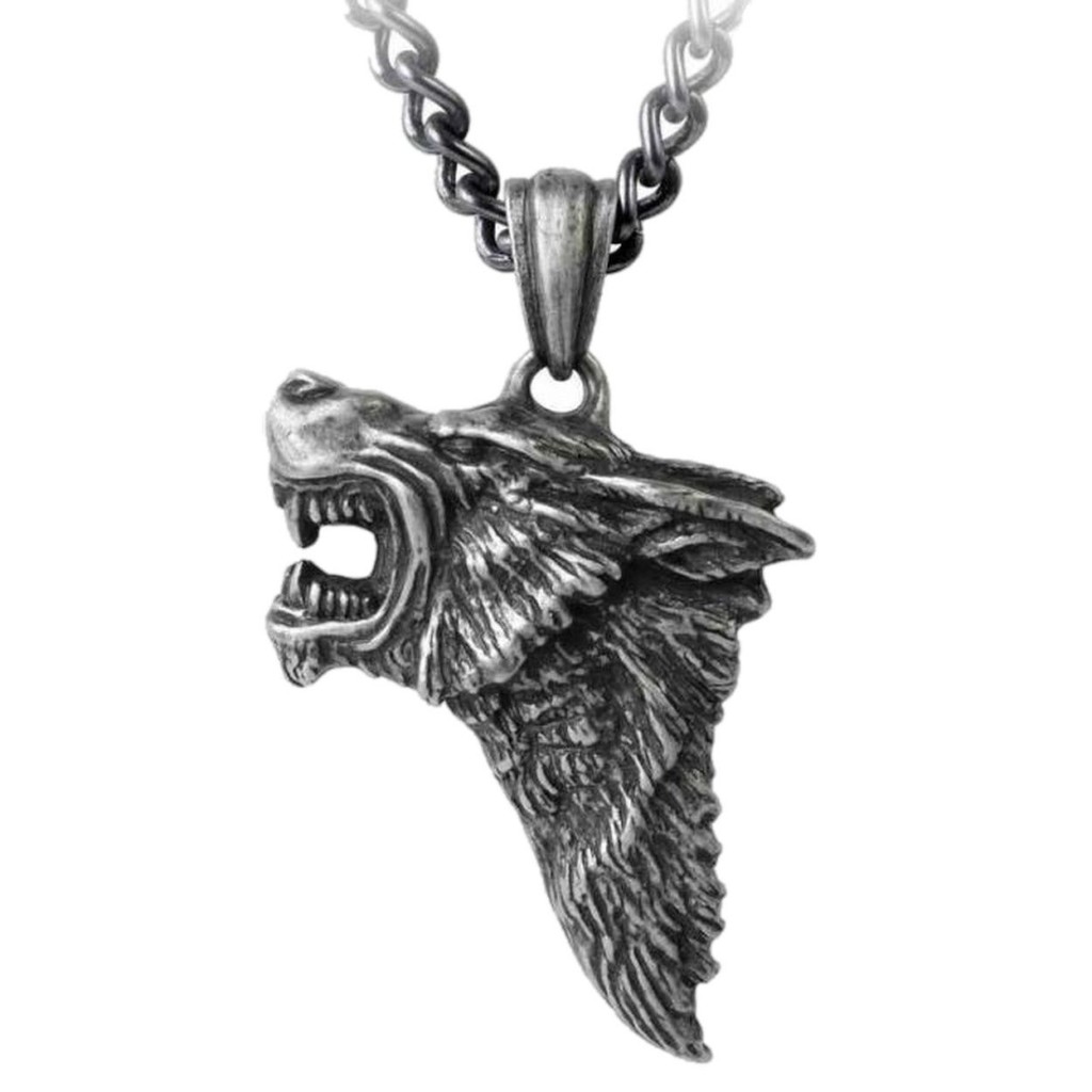 Dark Wolk Snarling Wolf's Head Pewter Pendant by Alchemy