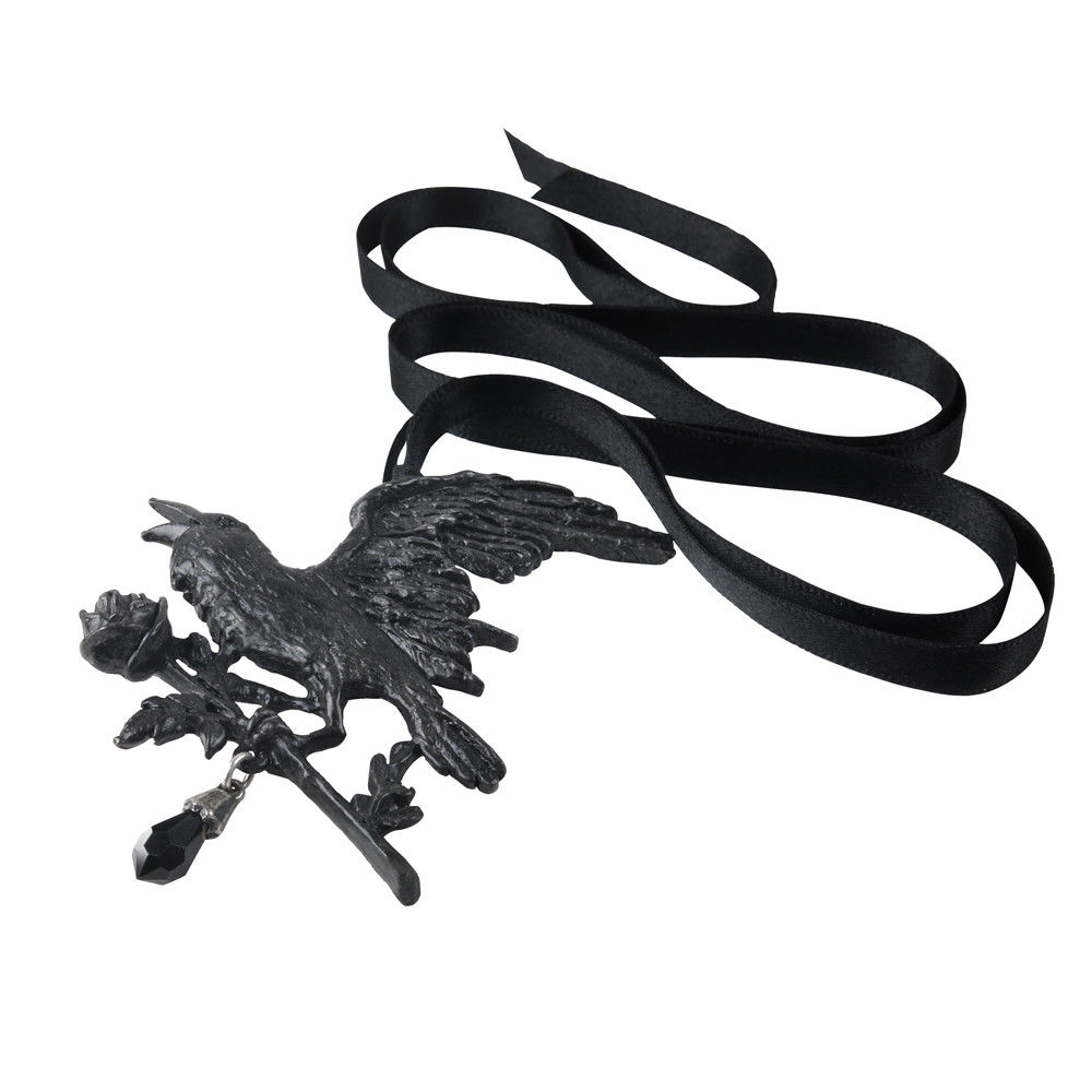 pewter/gothic/goth/chain/crow/wicca Alchemy Black Raven Pendant/Necklace P193 