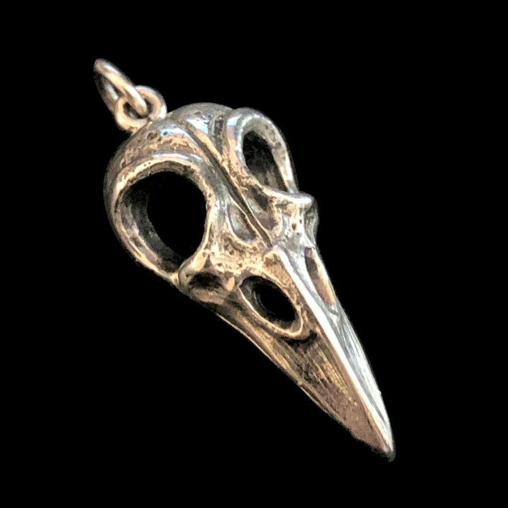 Sterling Silver Bird Skull Pendant or Charm Raven Wicca Gothic