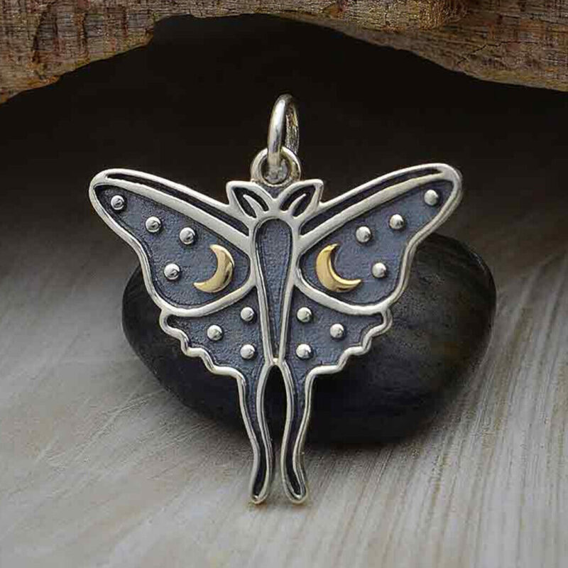Sterling Silver Luna Moth Pendant Gothic Insect Crescent Moons