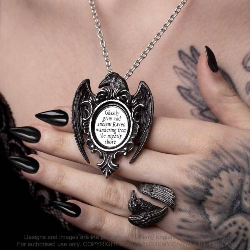Quoth The Raven Pendant Gothic Necklace Edgar Allan Poe By Alchemy - Image 2