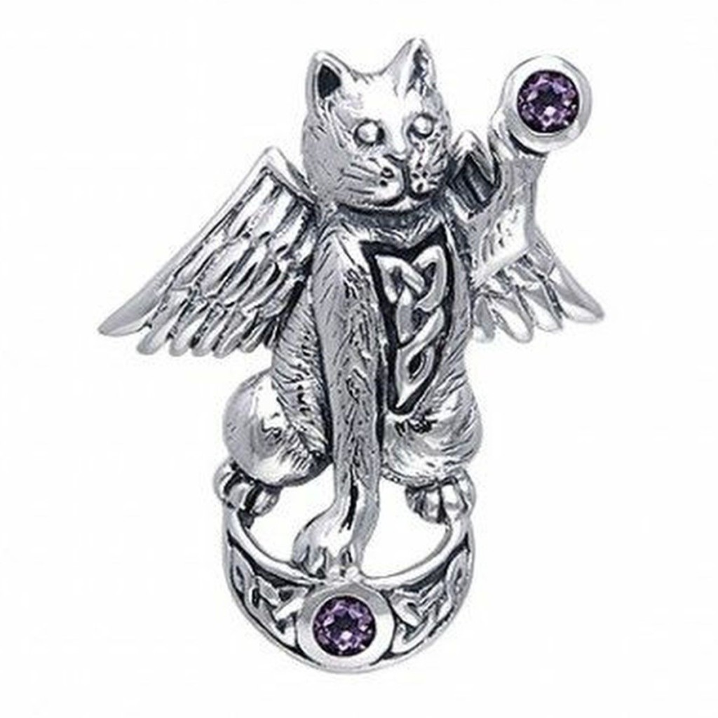 Mackical Angelic Cat Pendant Sterling Silver and Amethyst by Peter Stone