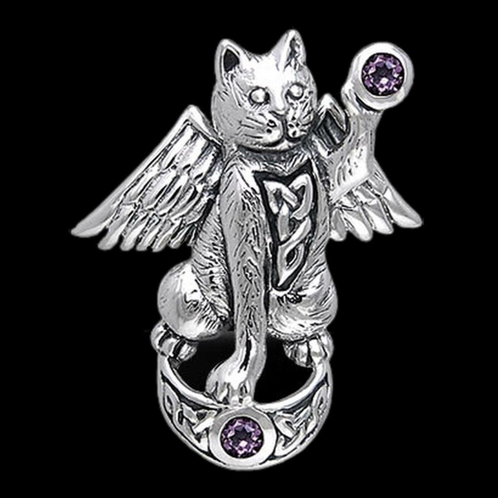 Mackical Angelic Cat Pendant Sterling Silver and Amethyst by Peter Stone - Image 2