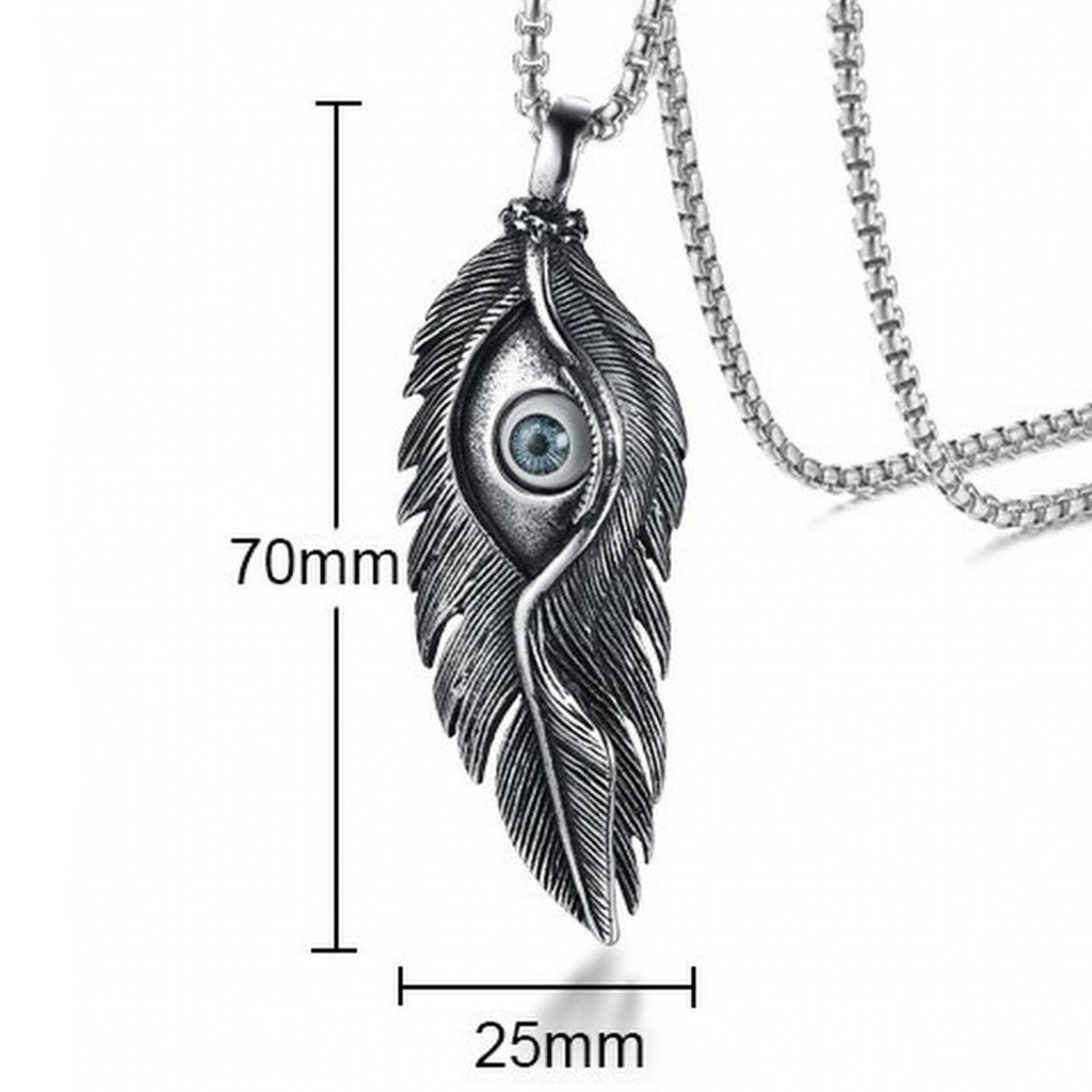 Peacock Feather and Evil Eye Steel Good Luck Protection Amulet Pendant - Image 3