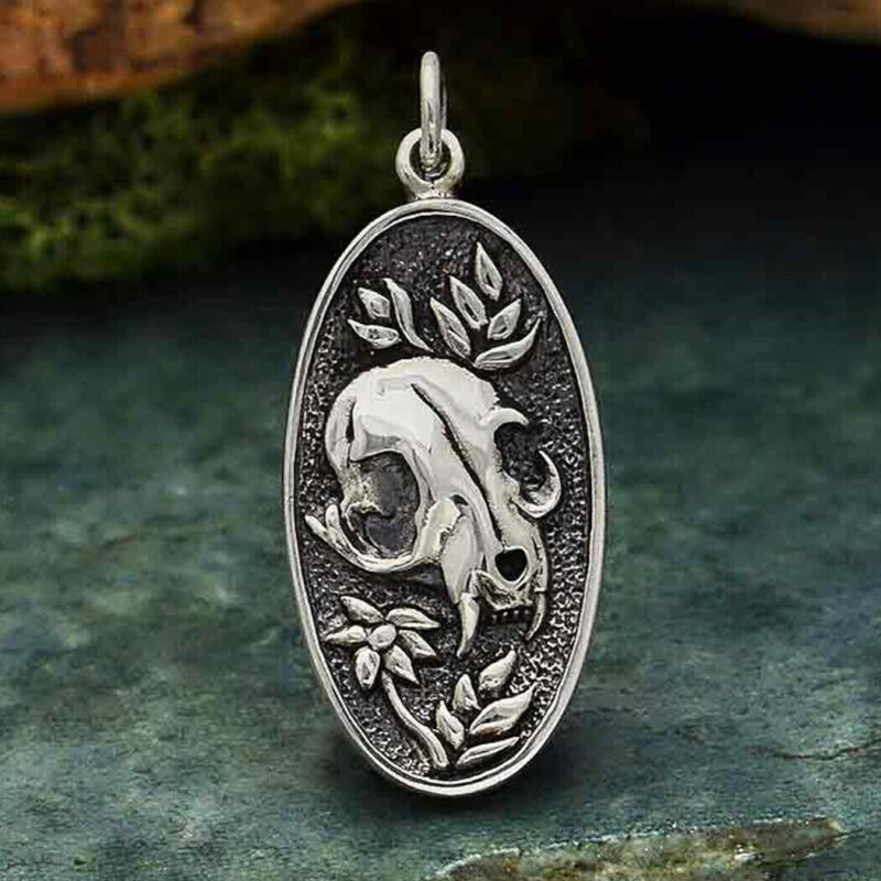 Sterling Silver Cat Skull Pendant Gothic Animal Skull