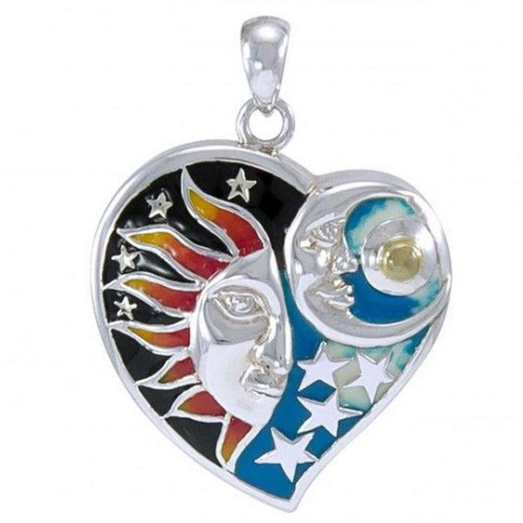 Universal Love Sterling Silver Pendant Sun Moon Stars by Peter Stone