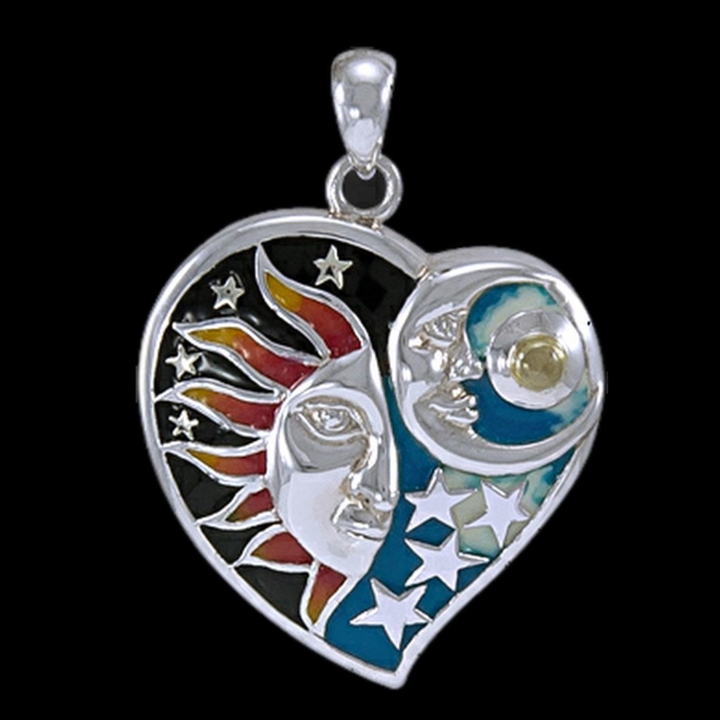 Universal Love Sterling Silver Pendant Sun Moon Stars by Peter Stone - Image 2