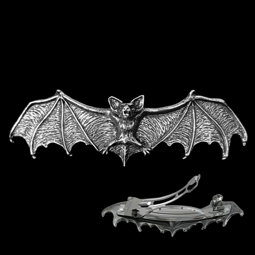 Alchemy Darkling Bat Gothic Hair Slide Pewter with Steel Clip - Image 2