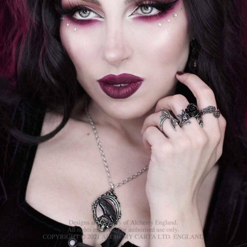Reflections Of Poe Edgar Allan Poe Gothic Raven Mirror and Skull Necklace by Alchemy - Image 2