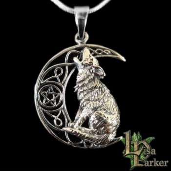 Lisa Parker Howling Wolf and Crescent Moon Sterling Silver Pendant