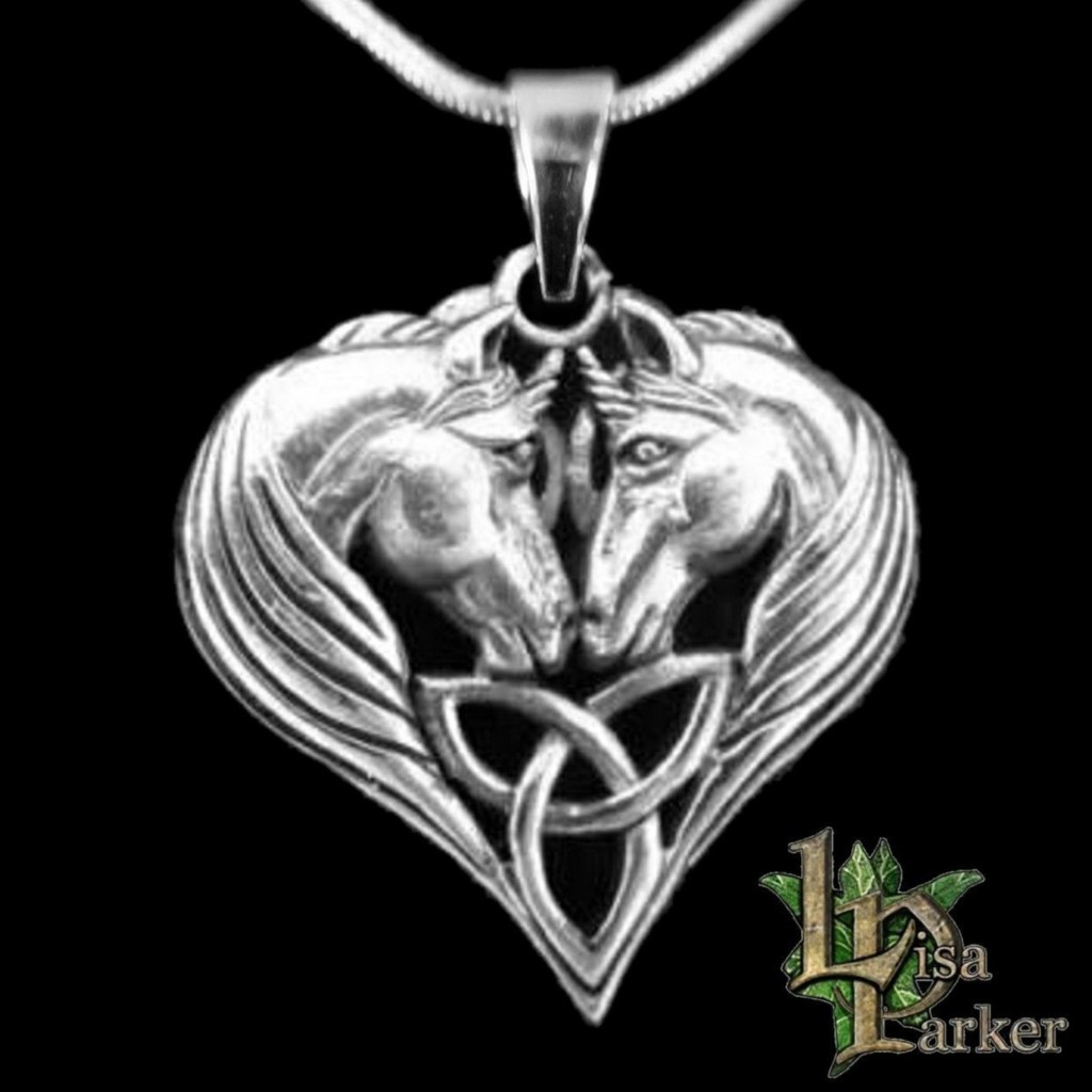 Unicorn Heart and Triquetra Sterling Silver Pendant