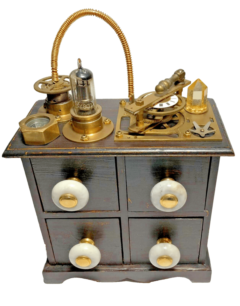 Handmade Steampunk Wooden Mini Drawers With Solid Brass Moving Parts