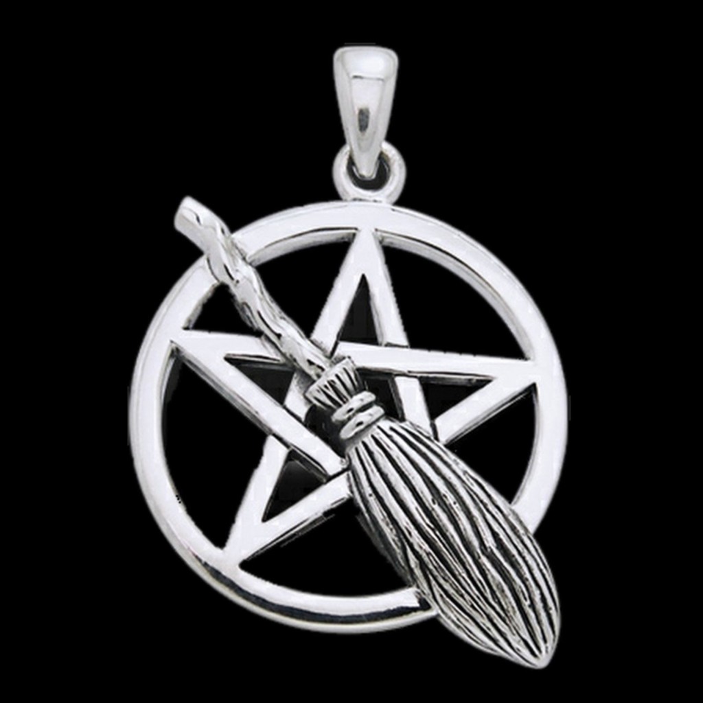 Witch's Broomstick and Pentacle Sterling Silver Pendant by Peter Stone