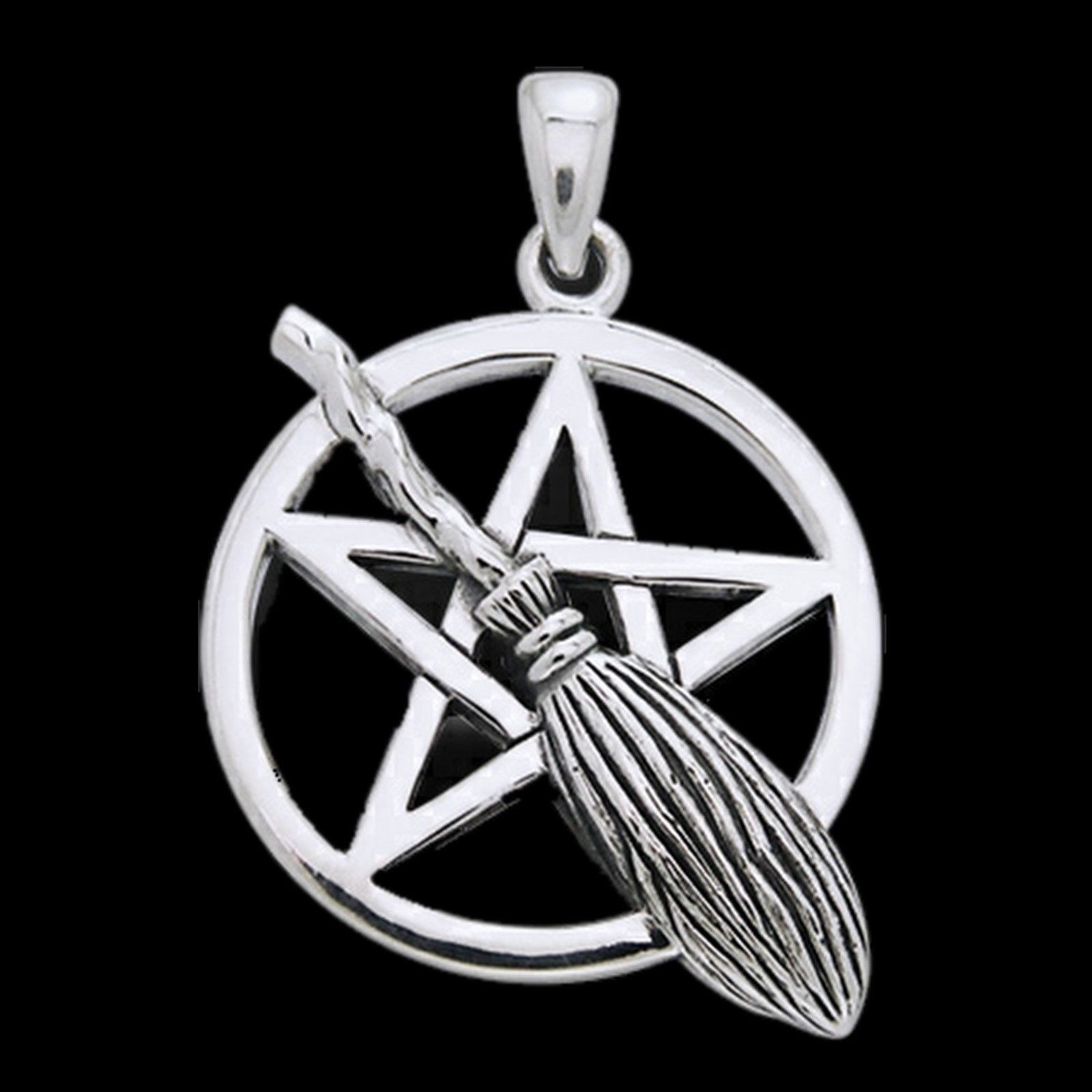 Witch s Broomstick and Pentacle Sterling Silver Pendant by Peter