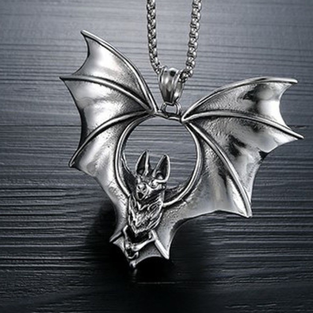 Large Gothic Bat 316L Surgical Stainless Steel Pendant and Chain - Image 3