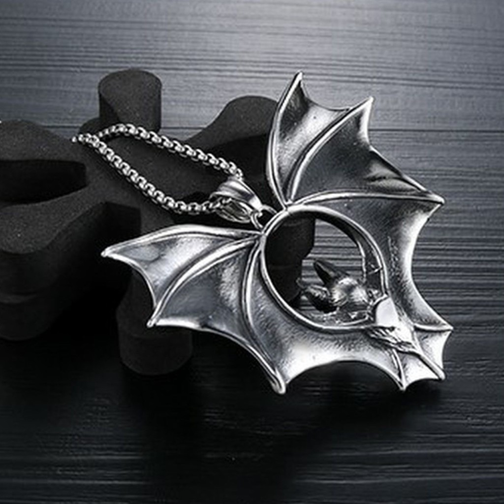 Large Gothic Bat 316L Surgical Stainless Steel Pendant and Chain - Image 4
