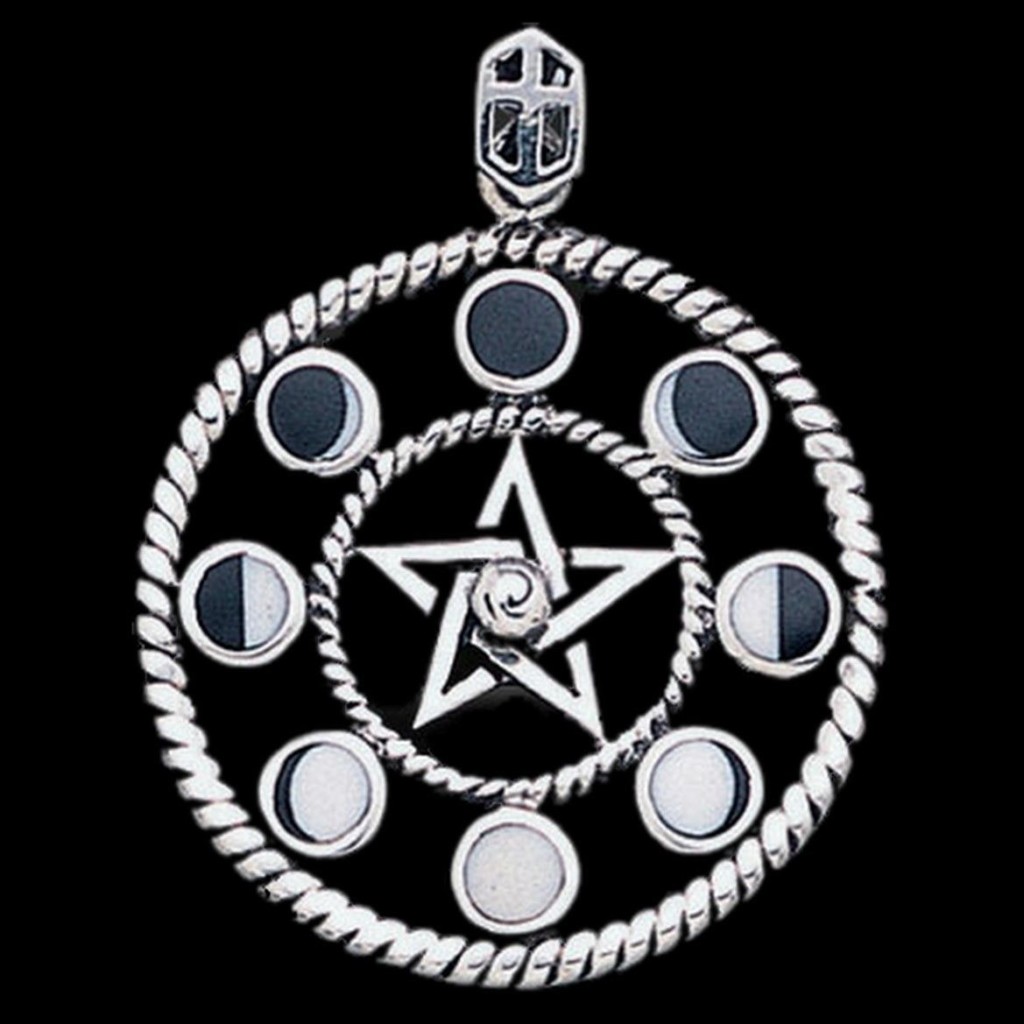 Lunar Pentagram Showing Moon Phases Sterling Silver Pendant