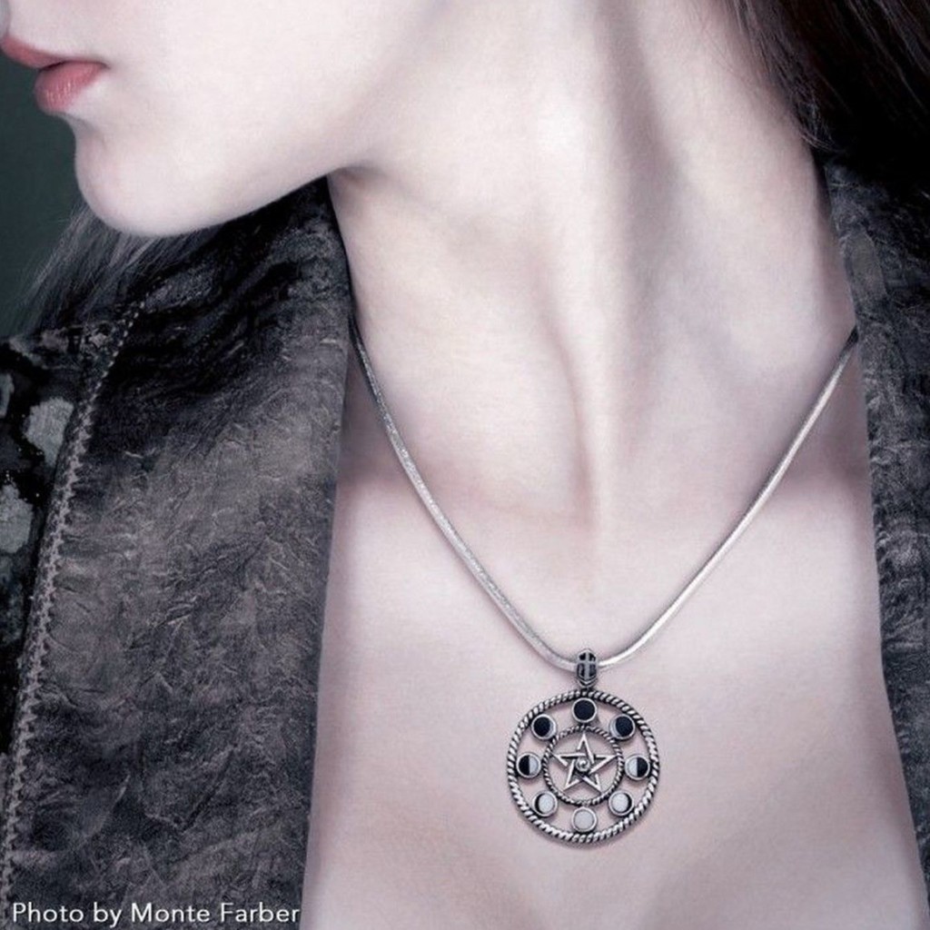 Lunar Pentagram Showing Moon Phases Sterling Silver Pendant - Image 3