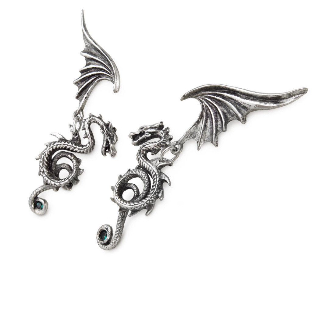 Bestia Regalis Dragon Earrings with Green Austrian by Alchemy - Image 2