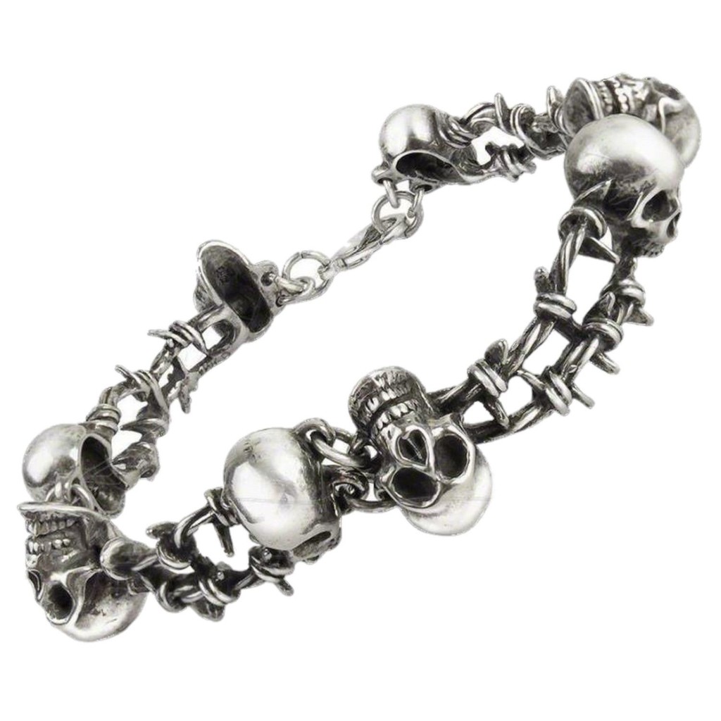 No Man's Land Skull and Barbed Wire Bracelet by Alchemy
