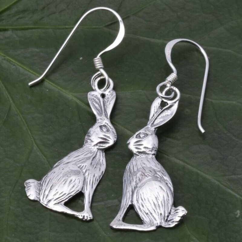 Sterling Silver Hare Earrings Wiccan Pagan Animal For Good Luck - Image 2