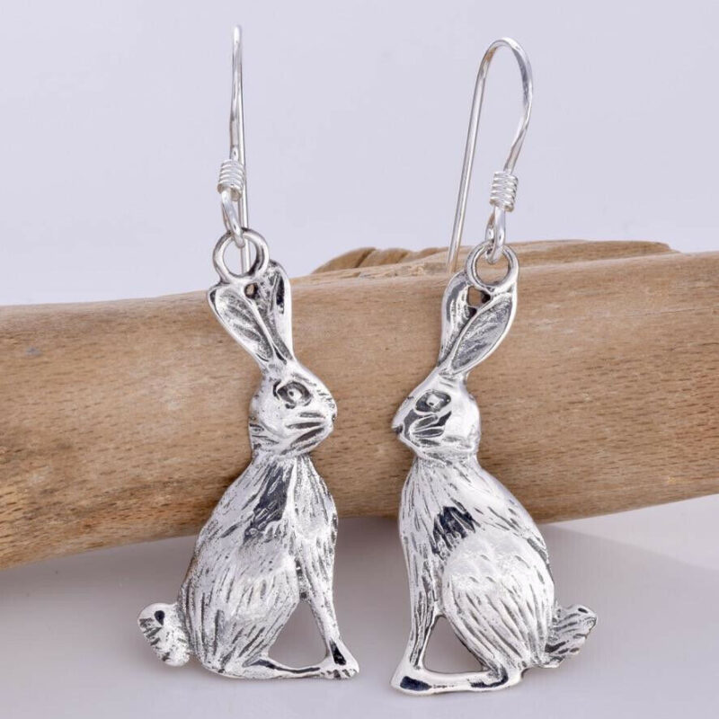 Sterling Silver Hare Earrings Wiccan Pagan Animal For Good Luck