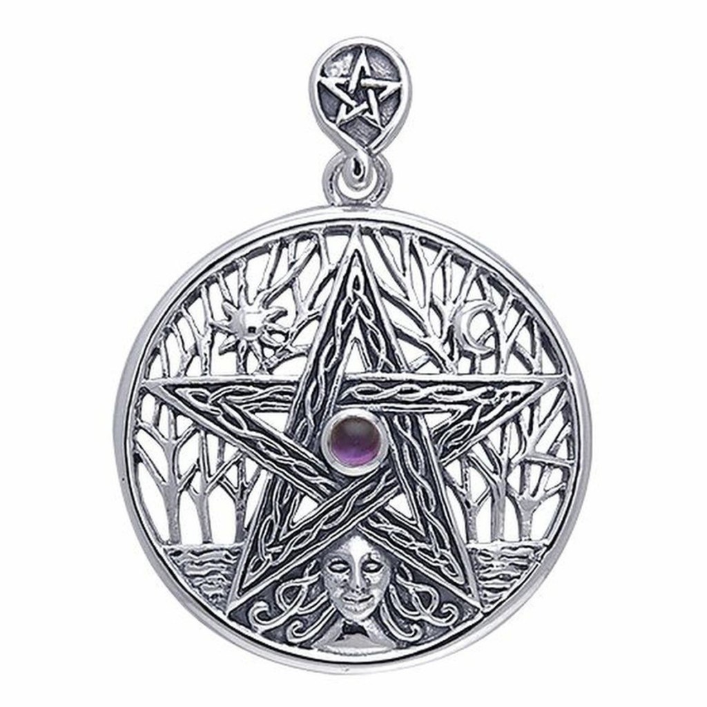 Tree of Life Pentacle and Goddess Sterling Silver Pendant by Peter Stone